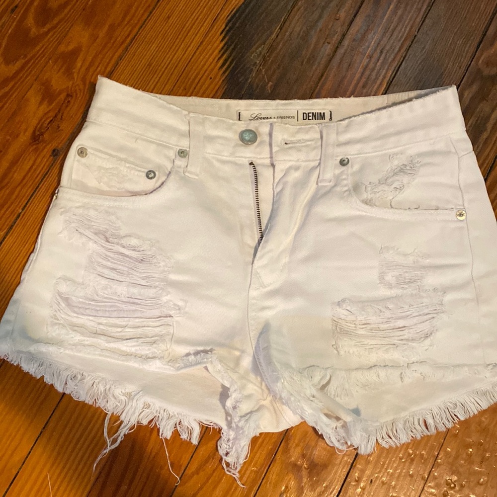 Lovers + Friends White Distressed Denim Shorts